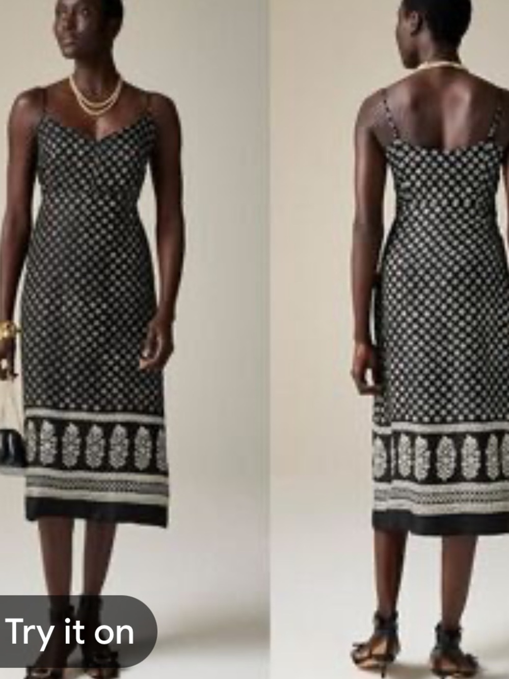 J. Crew Natasha Slip Black & Cream Printed Midi Dress size 12 euc